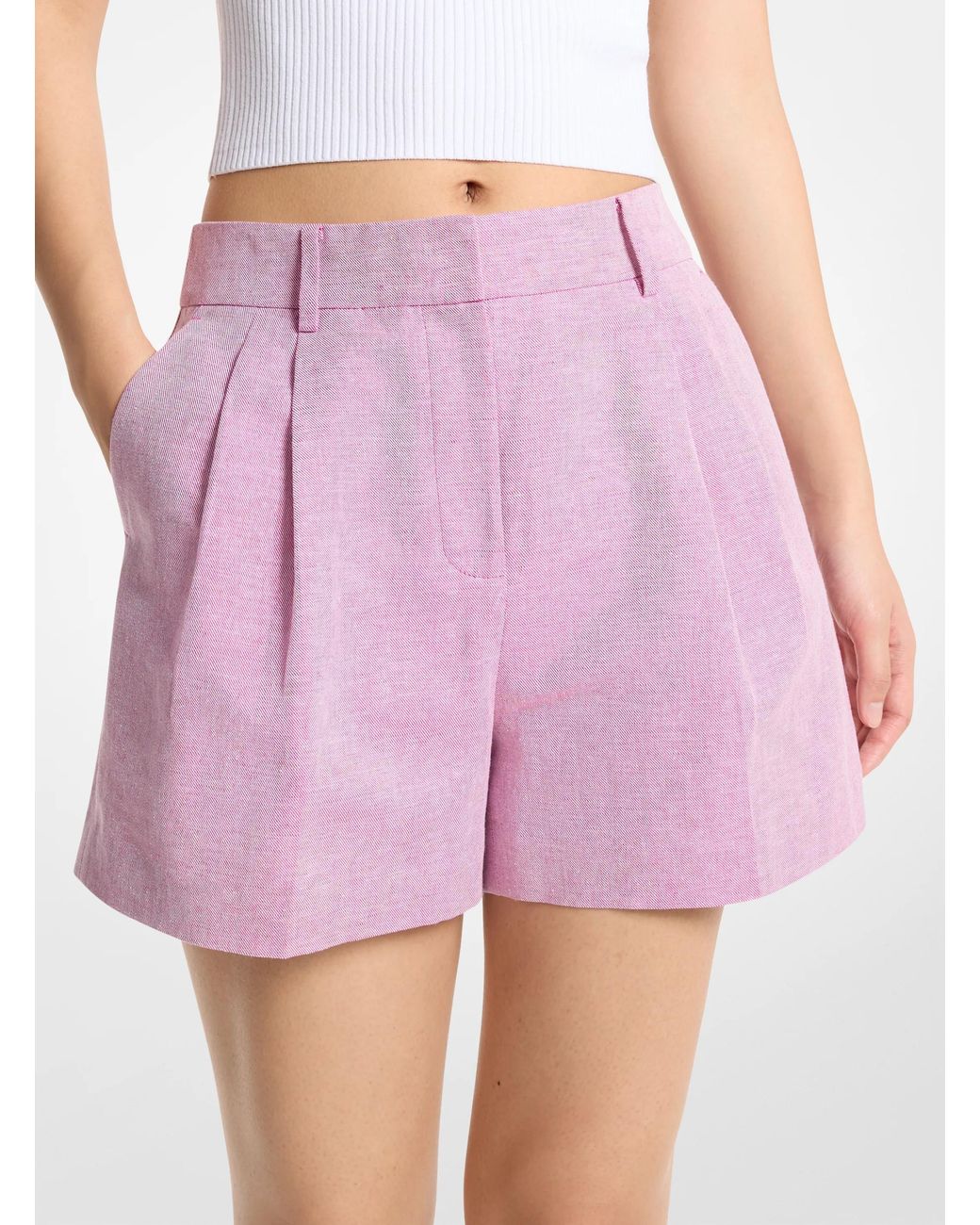 MICHAEL Michael Kors Pink Mk Pleated Linen And Cotton Shorts