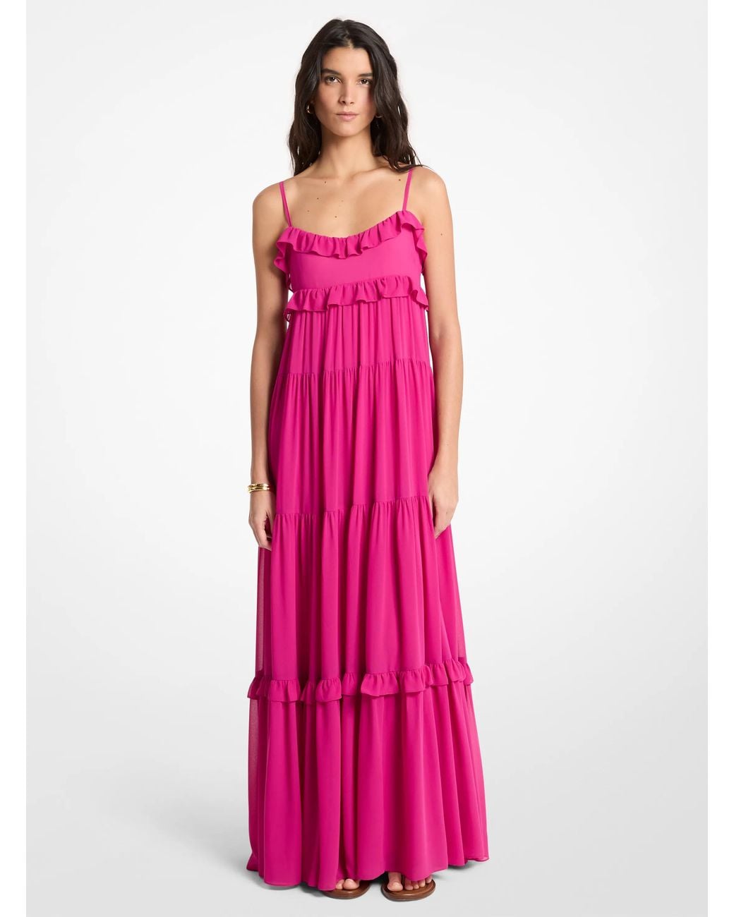 MICHAEL Michael Kors Pink Mk Ruffled Georgette Tiered Maxi Dress