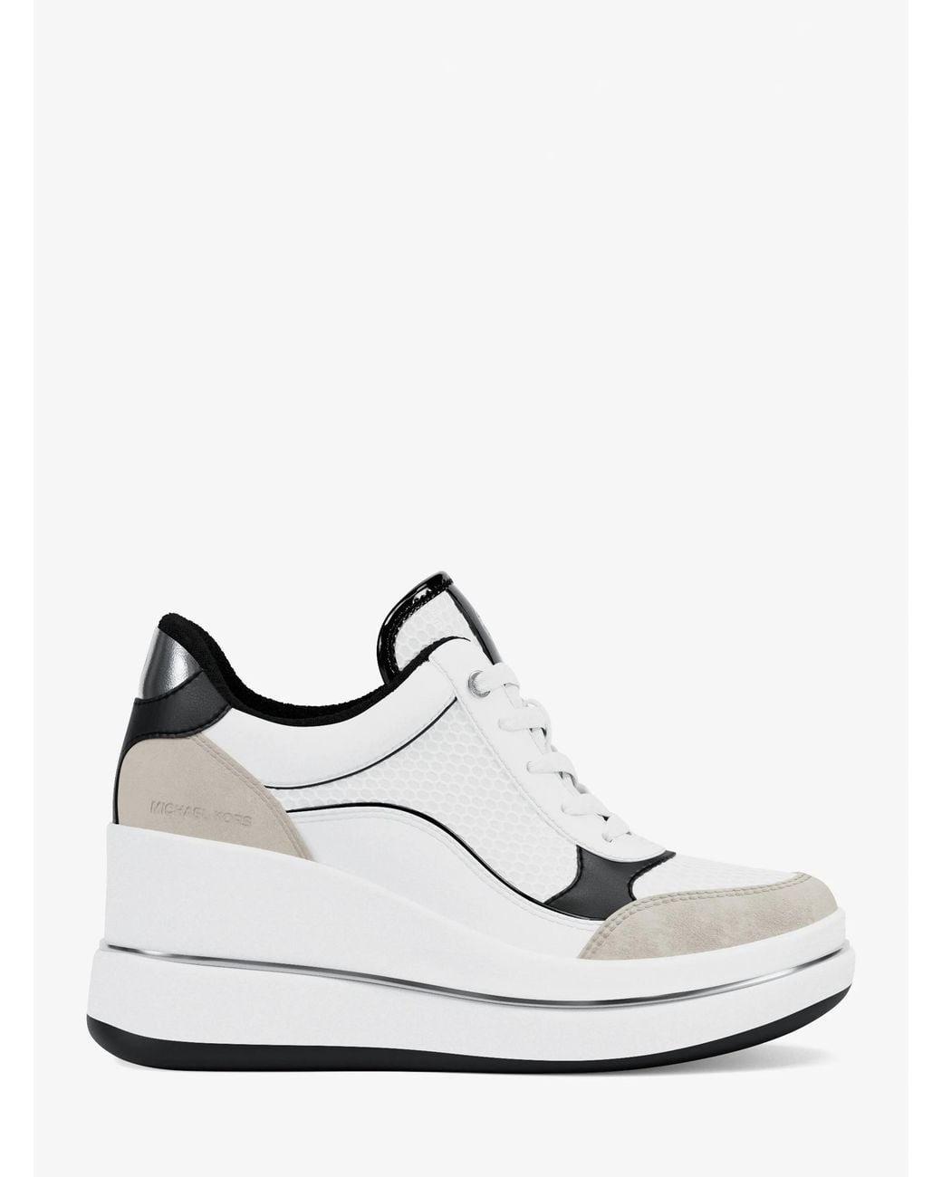 MICHAEL Michael Kors White Mk Emmy Mixed-Media Wedge Trainer