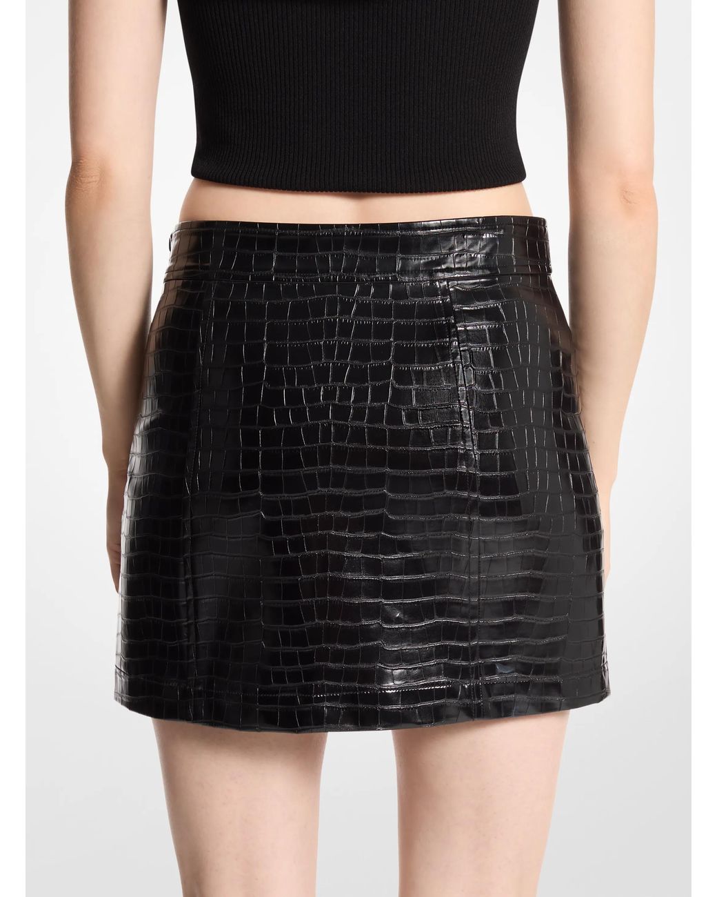 MICHAEL Michael Kors Black Crocodile Embossed Mini Skirt