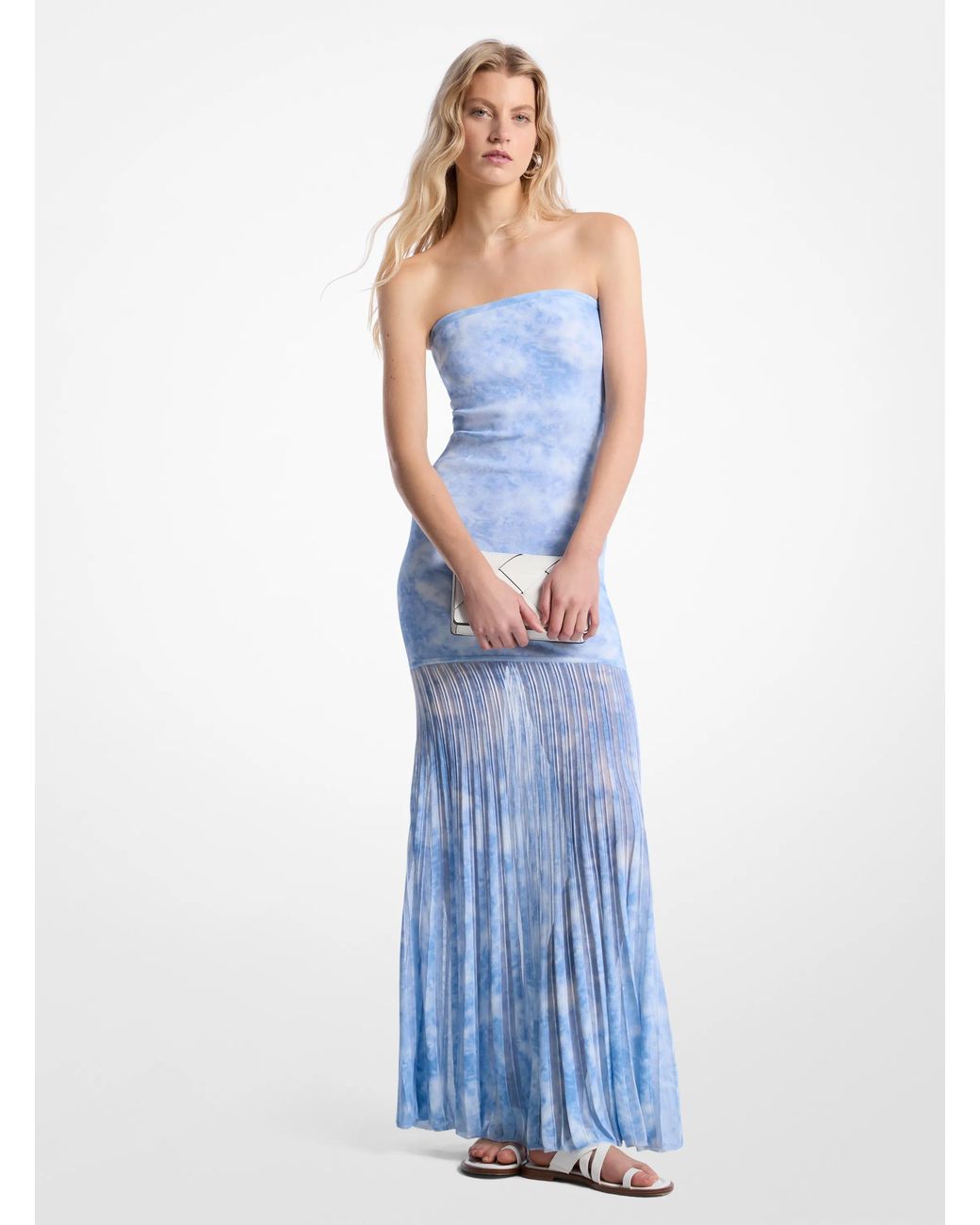MICHAEL Michael Kors Blue Mk Tie-Dye Stretch Knit Sheer Strapless Dress