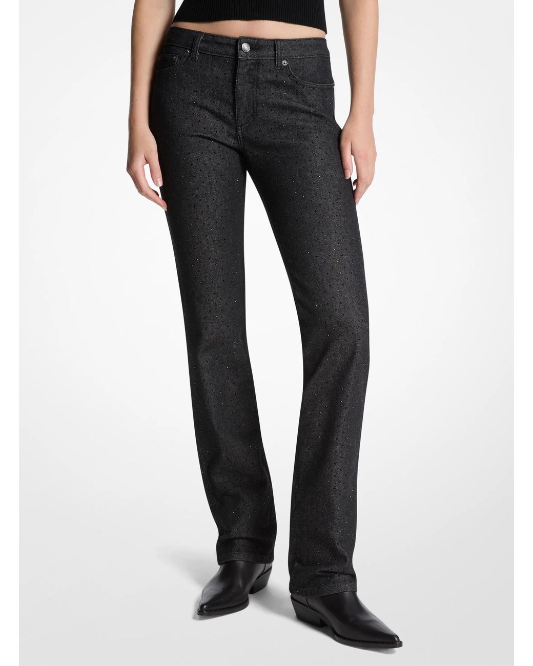 Michael Kors Blue Mk Studded Stretch Denim Cigarette Jeans