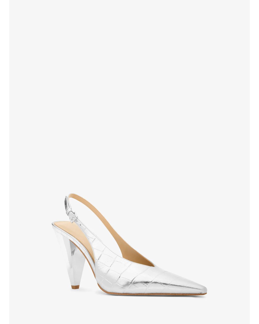 MICHAEL Michael Kors White Mk Electra Metallic Crocodile Embossed Leather Slingback Pump