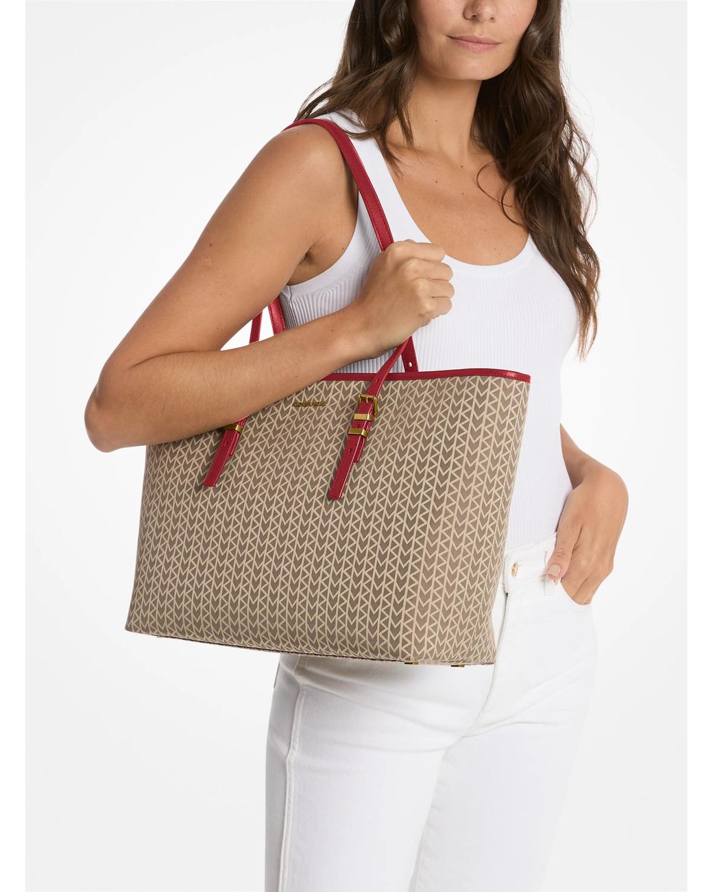 MICHAEL Michael Kors White Mk Quinn Large Mk2000 Logo Jacquard Tote Bag