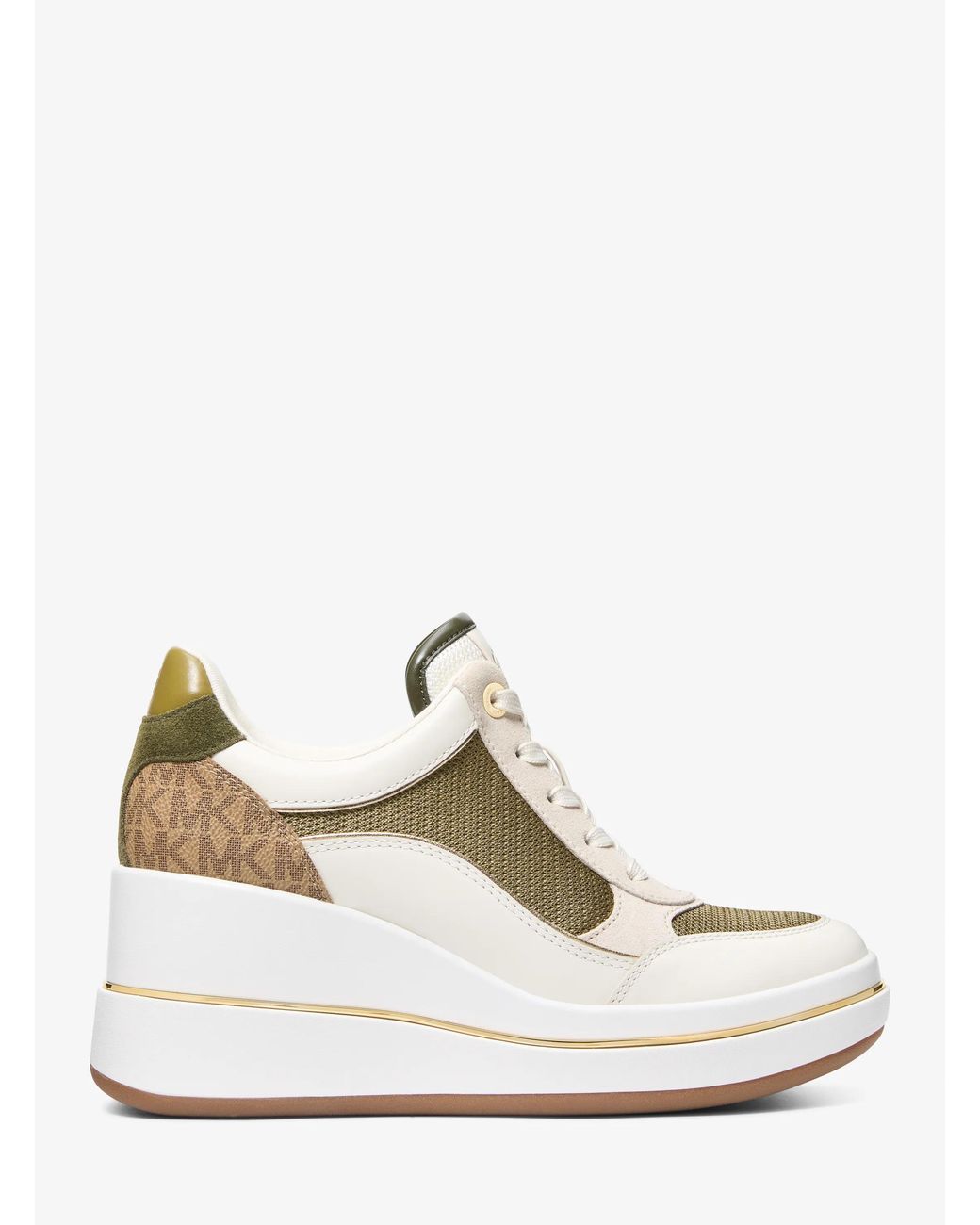 MICHAEL Michael Kors White Mk Emmy Leather Calf Hair Wedge Trainer