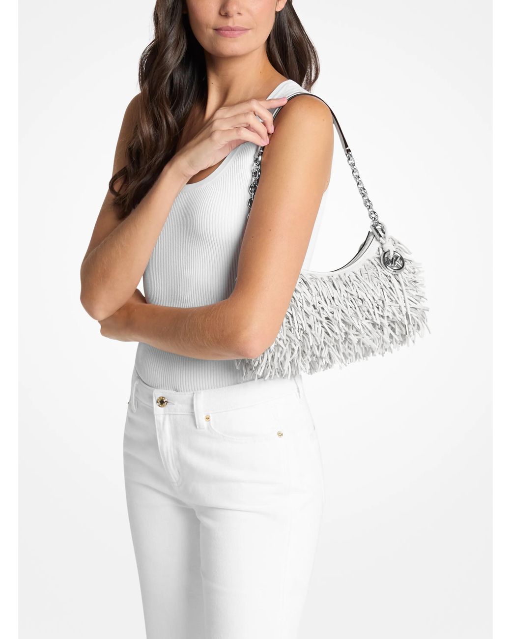 MICHAEL Michael Kors Natural Mk Nolita Medium Fringed Leather Pochette