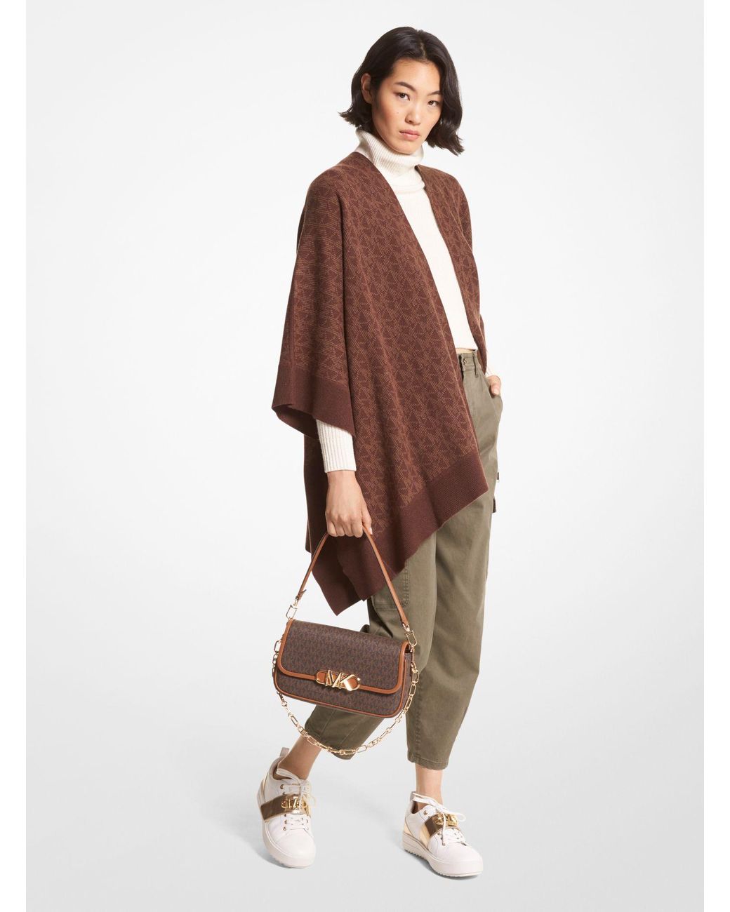 Michael Kors Logo Jacquard Poncho in Brown | Lyst