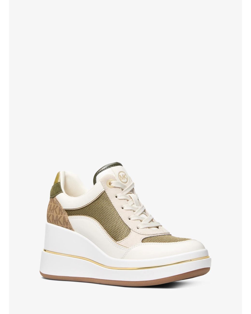 MICHAEL Michael Kors White Mk Emmy Leather Calf Hair Wedge Trainer
