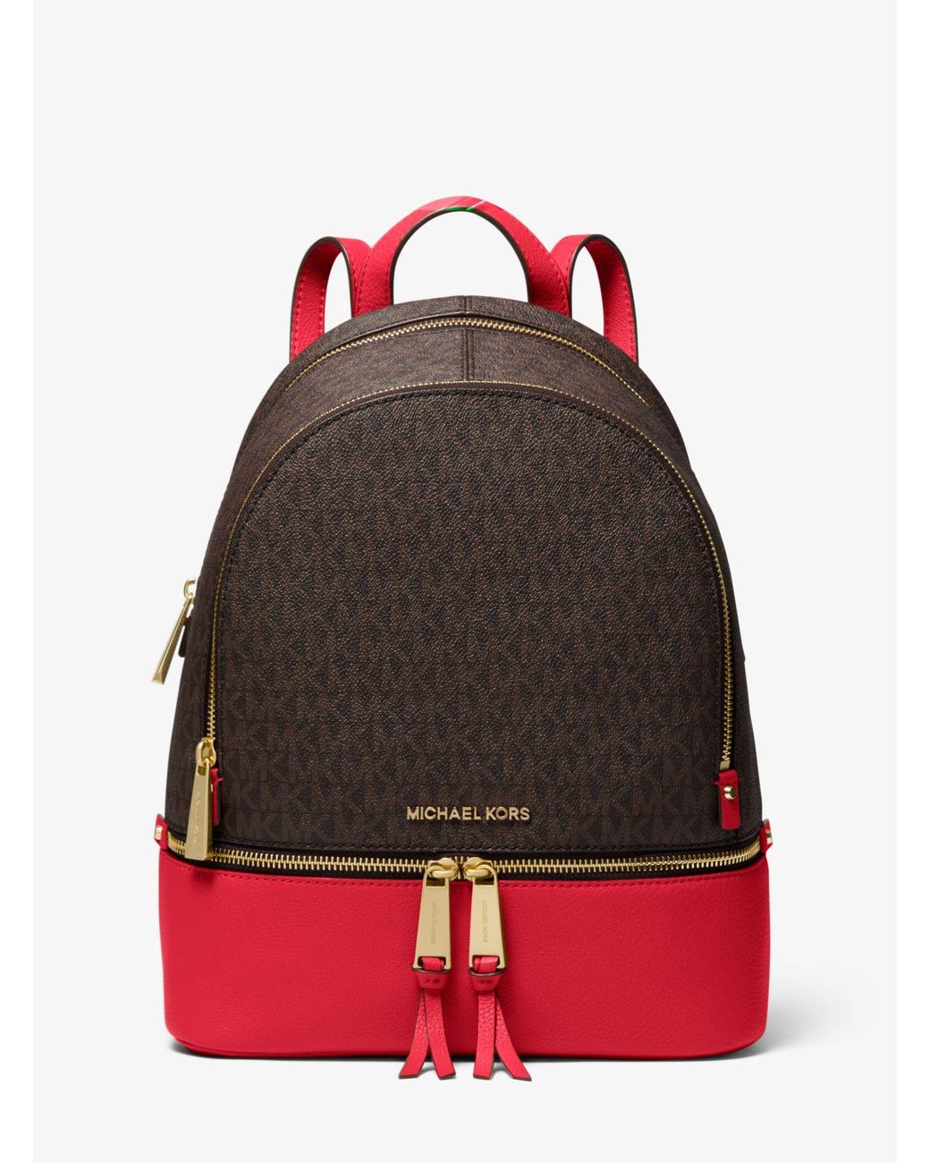 Michael Kors Rhea Medium Logo And Pebbled Leather Backpack in Red Lyst