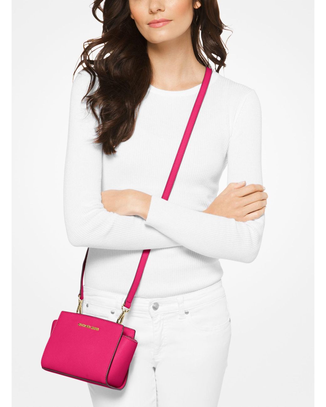 Michael Kors Umhängetasche Selma Mini aus Saffianleder in Pink | Lyst DE