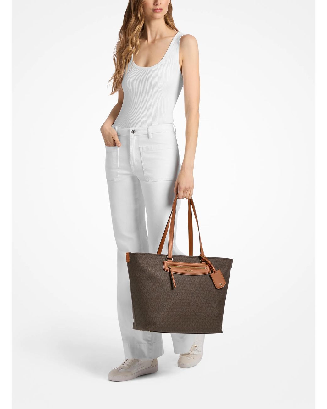 MICHAEL Michael Kors Brown Michael Kors Jet Set Travel Extra-Large Signature Logo Tote Bag