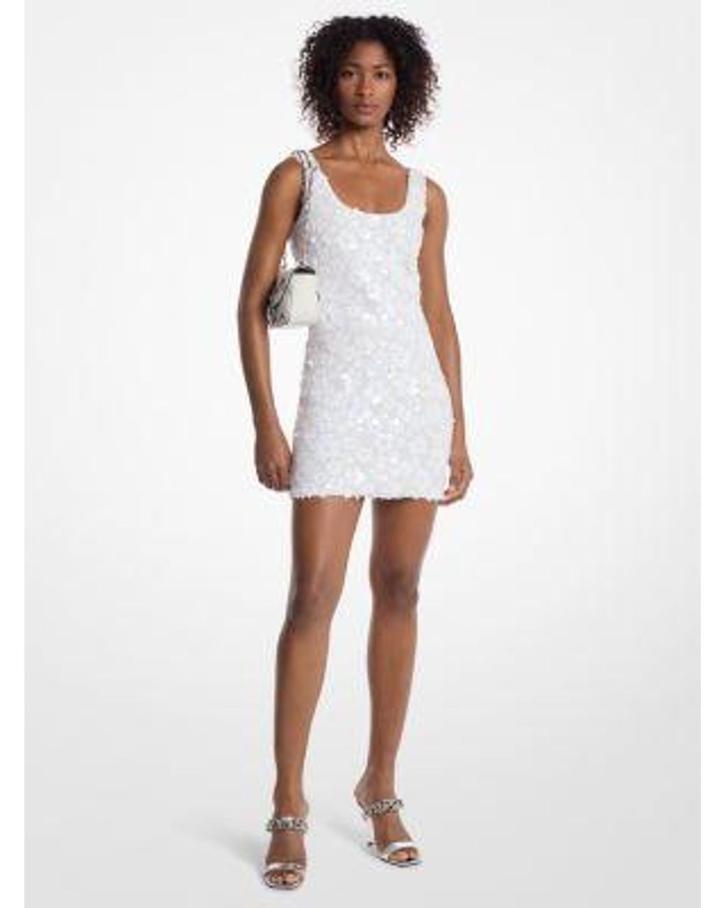 michael kors white sequin dress MICHAEL Michael Kors Floral Sequin Tank Mini Dress in White