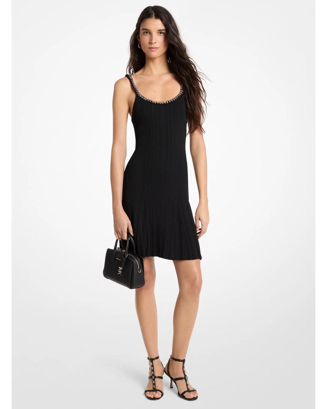 MICHAEL Michael Kors Black Mk Chain Embellished Stretch Knit Tank Dress