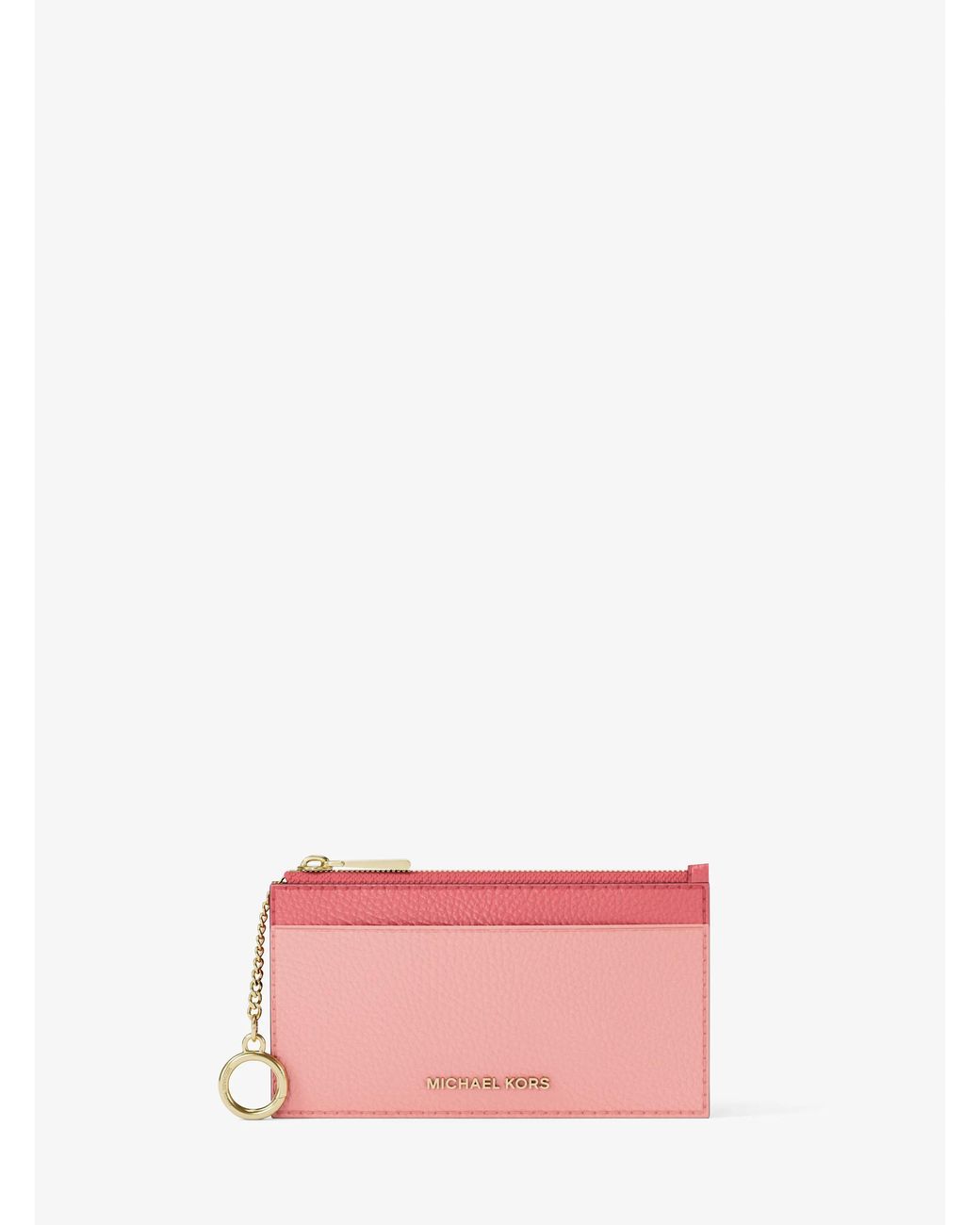 MICHAEL Michael Kors Pink Mk Jet Set Small Two-Tone Pebbled Leather Card Case