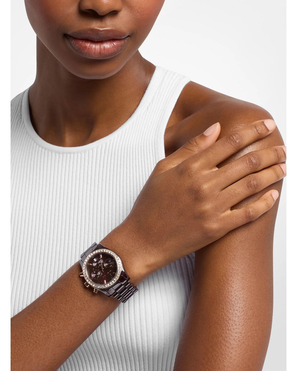 Michael Kors White Mk Lexington Pavé-Tone Ceramic Watch