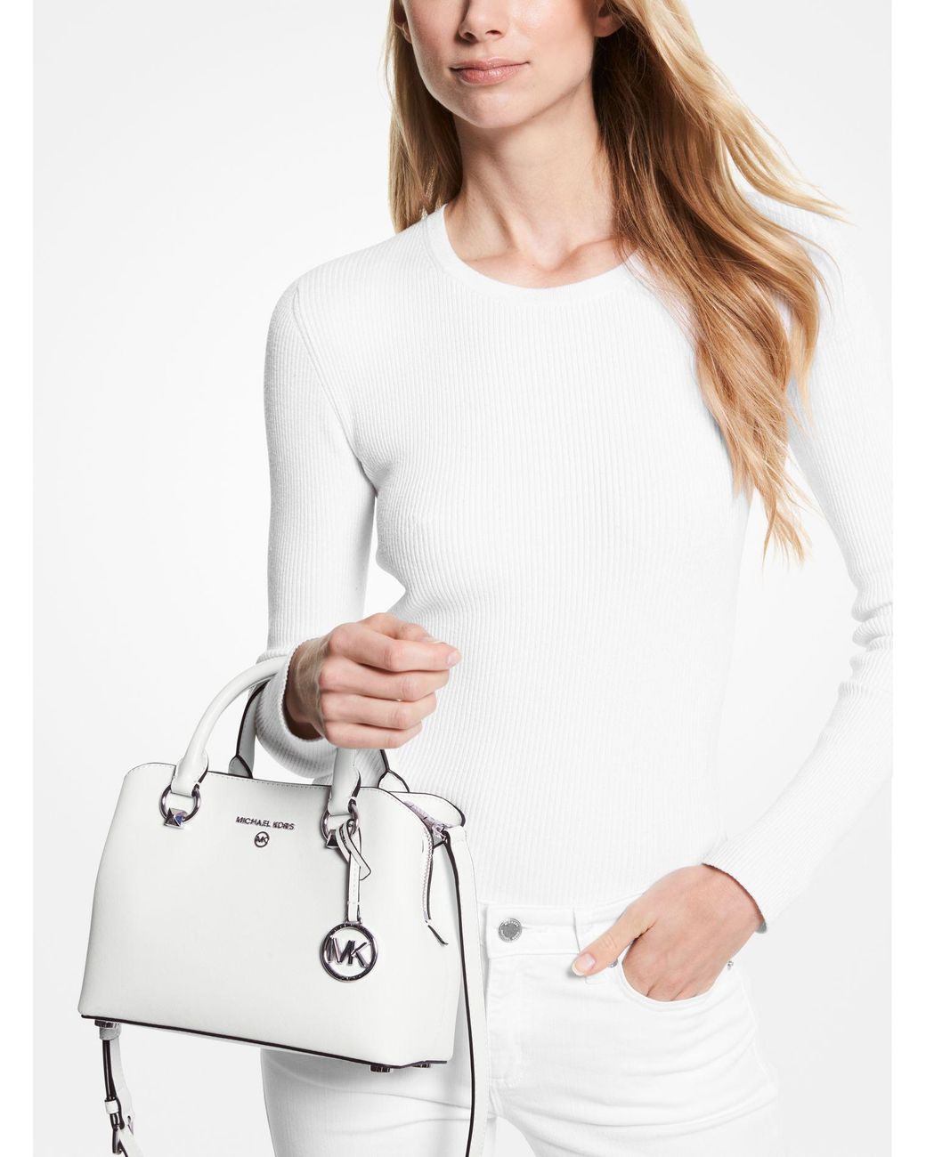 Michael Kors Edith Small Saffiano Leather Satchel in White