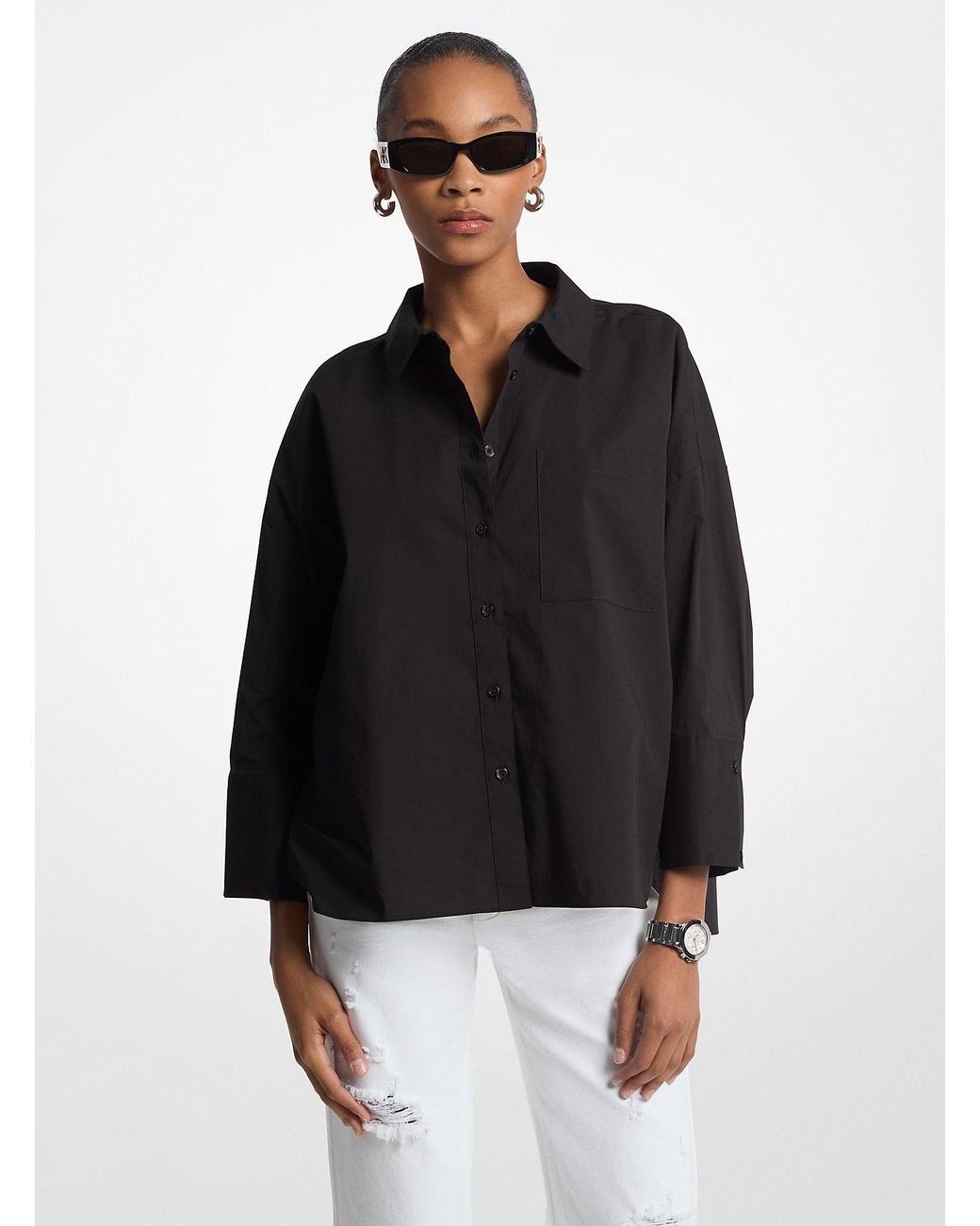 MICHAEL Michael Kors Black Mk Stretch Cotton Poplin Shirt