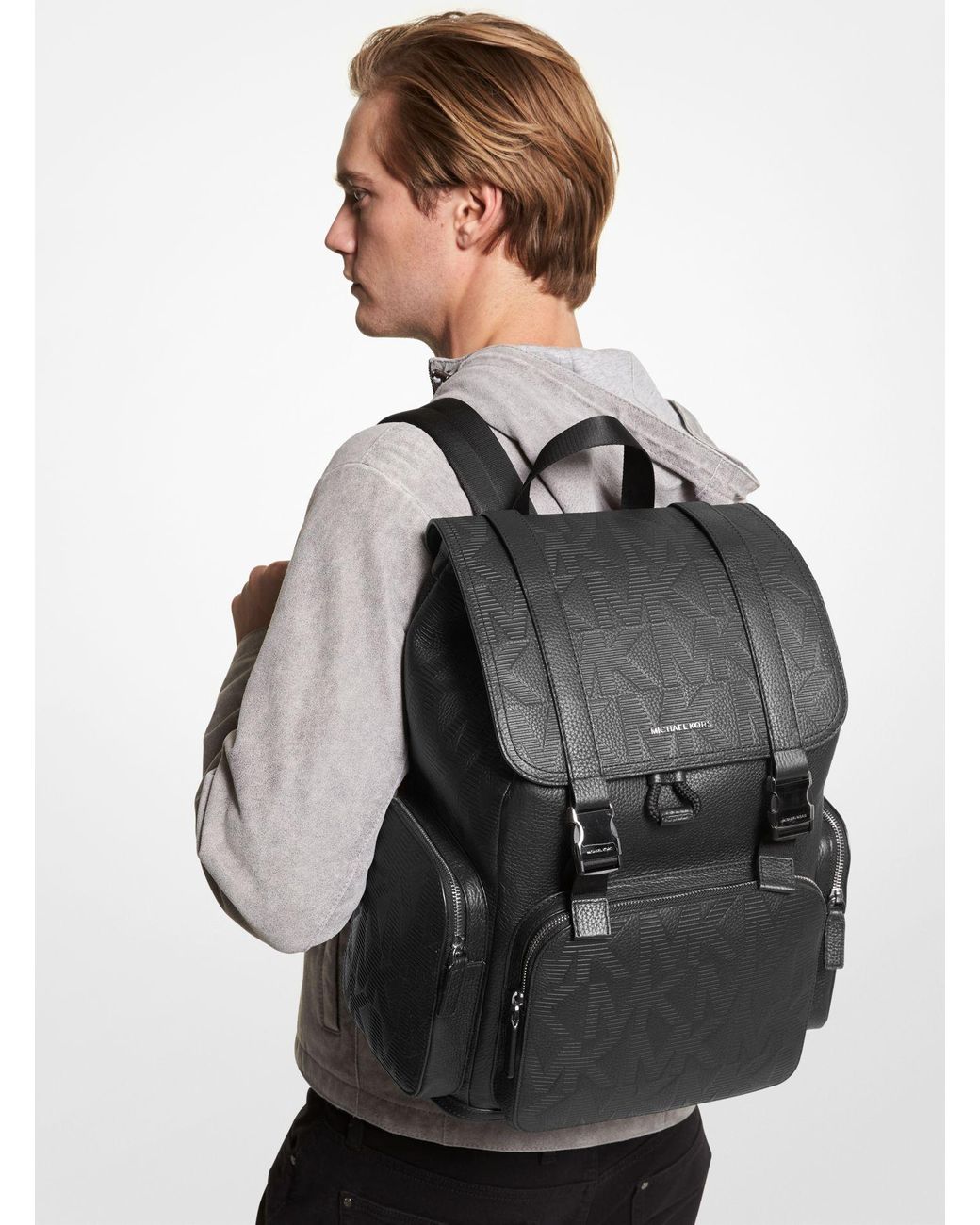 Michael Kors Cooper Logo Embossed Leather Backpack in Black for Men | Lyst