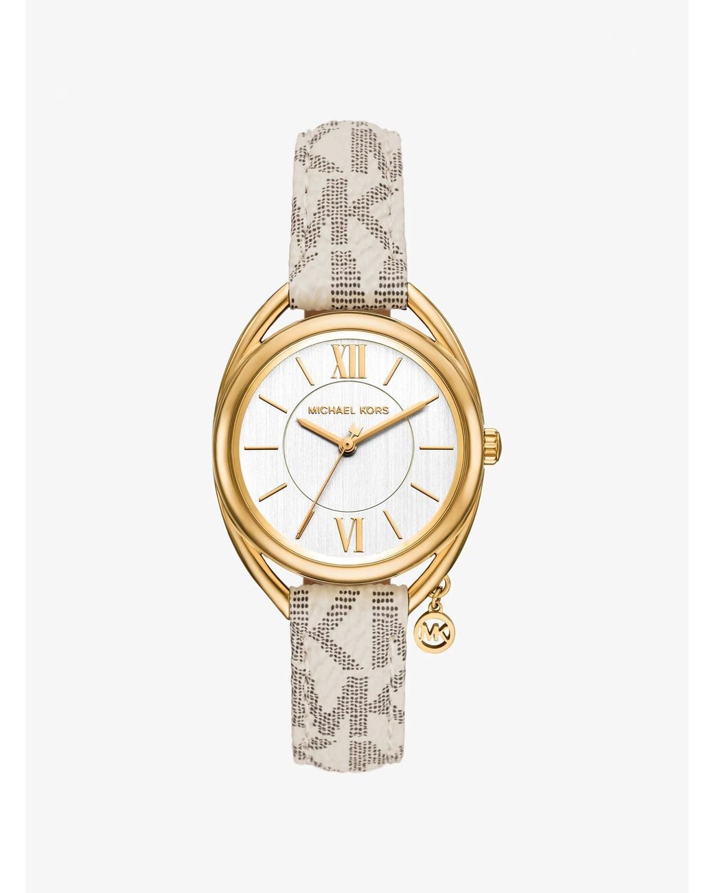 Michael Kors Metallic Mk Mini Leia-Tone And Signature Logo Strap Watch