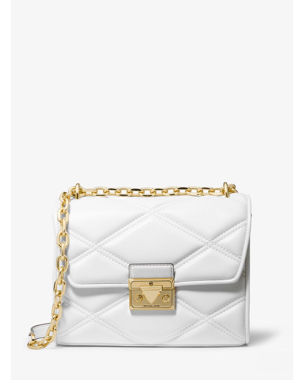 Michael Kors Serena Small Quilted Faux Leather Crossbody Bag in White ...
