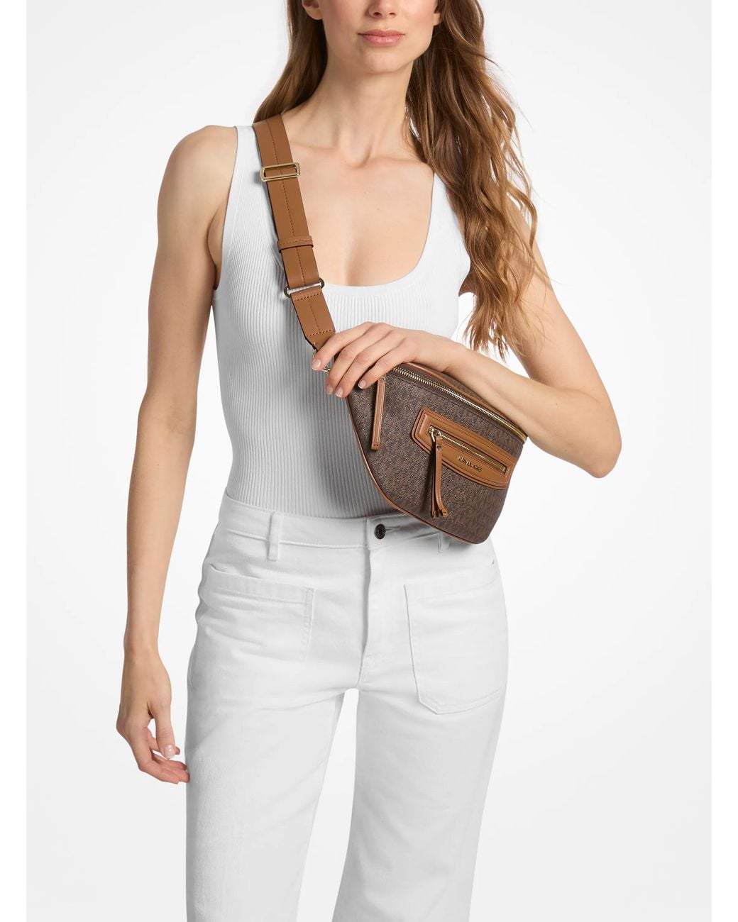 MICHAEL Michael Kors Brown Mk Jet Set Travel Medium Signature Logo Sling Pack