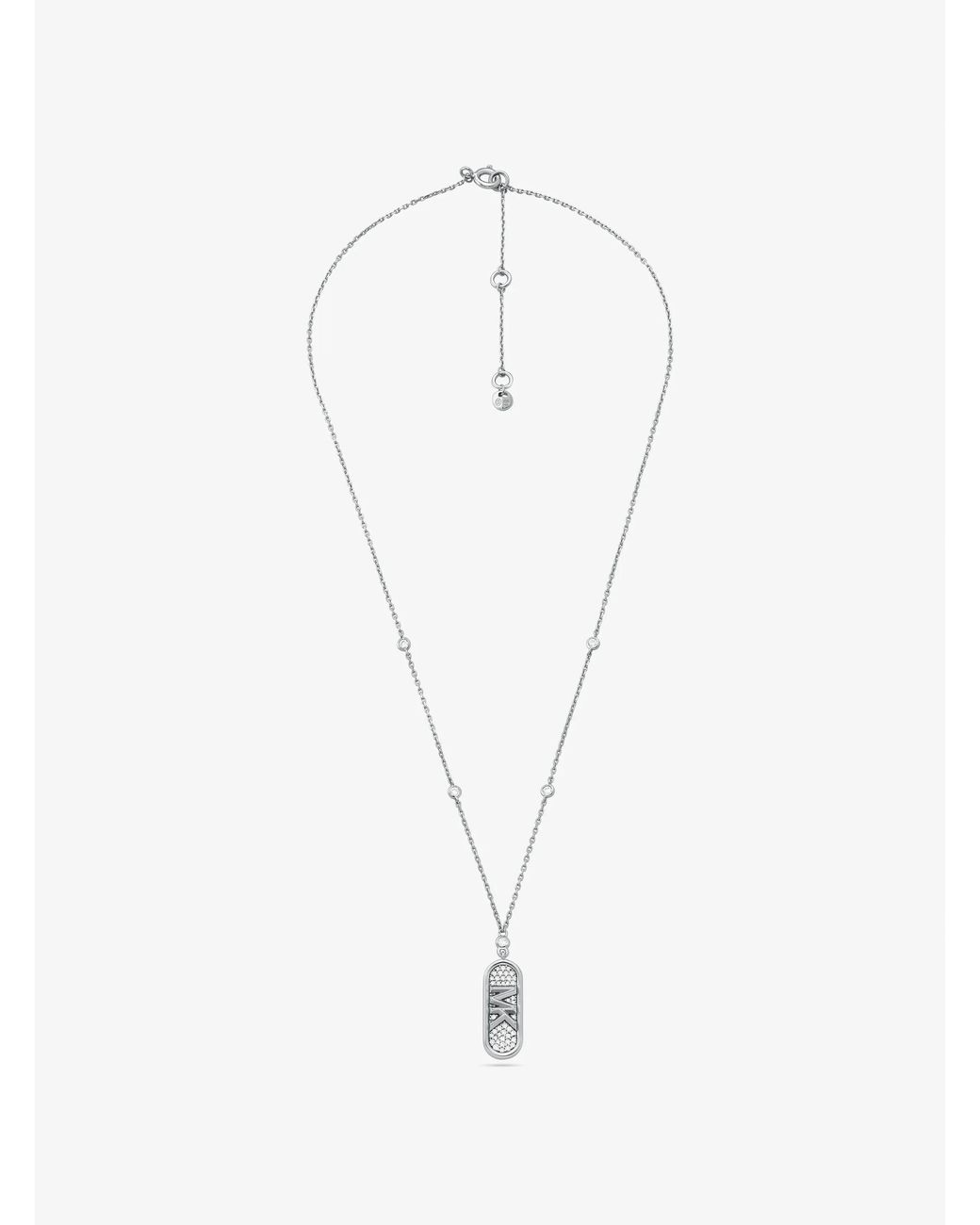 Michael Kors White Mk Pavé Precious Metal-Plated And Sterling Empire Logo Necklace