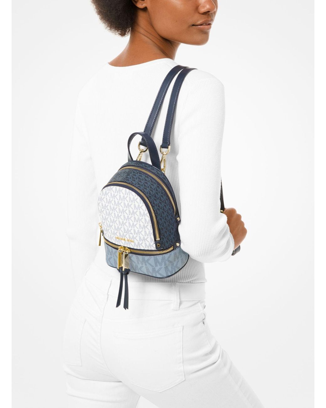 Michael Kors Rhea Mini Color-Block Logo Backpack Blue chambray Navy Michael Kors | Bags | Michael Kors Rhea Mini Colorblock Logo  main image 3