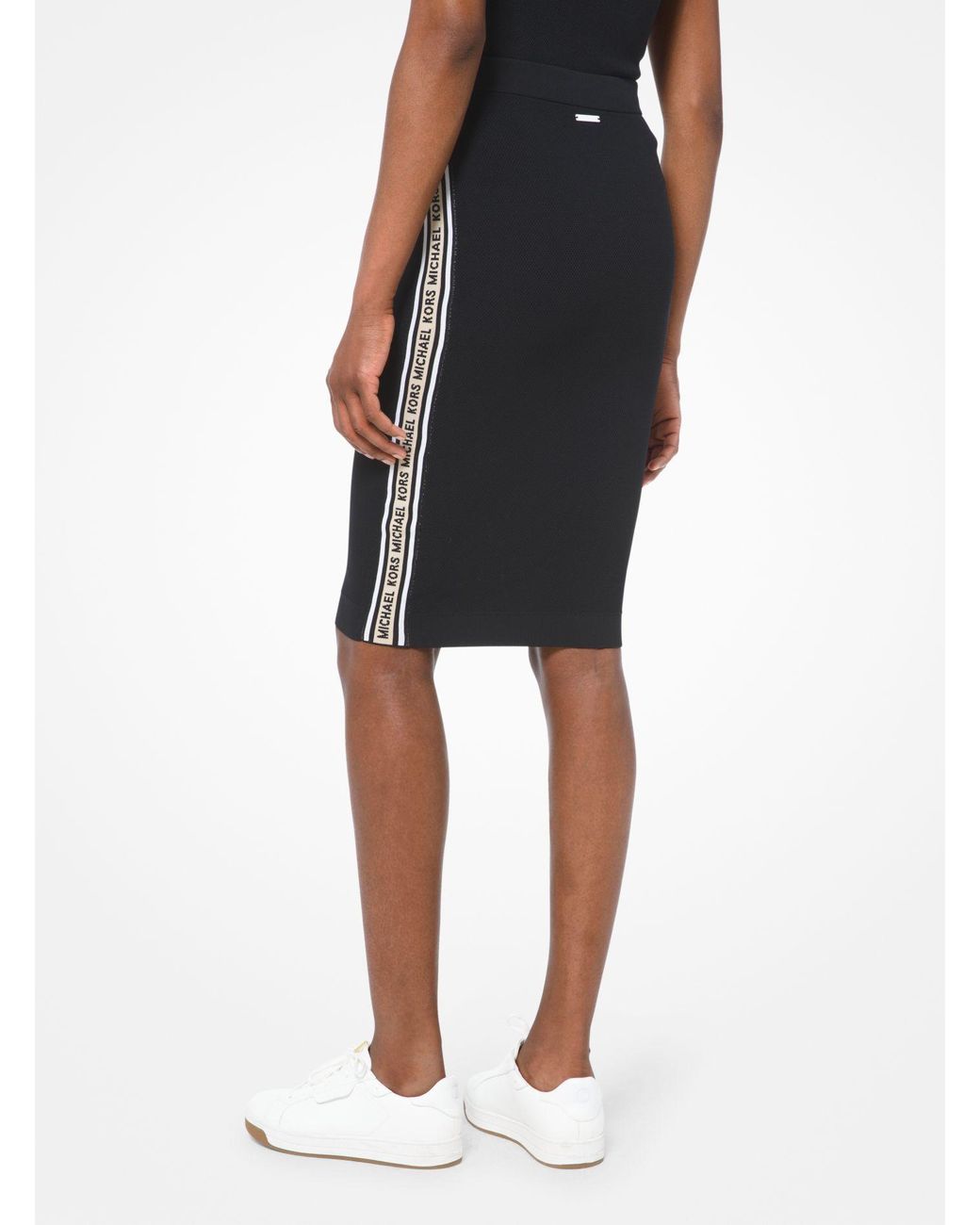 Michael Kors Logo Tape Textured Knit Pencil Skirt in Black | Lyst
