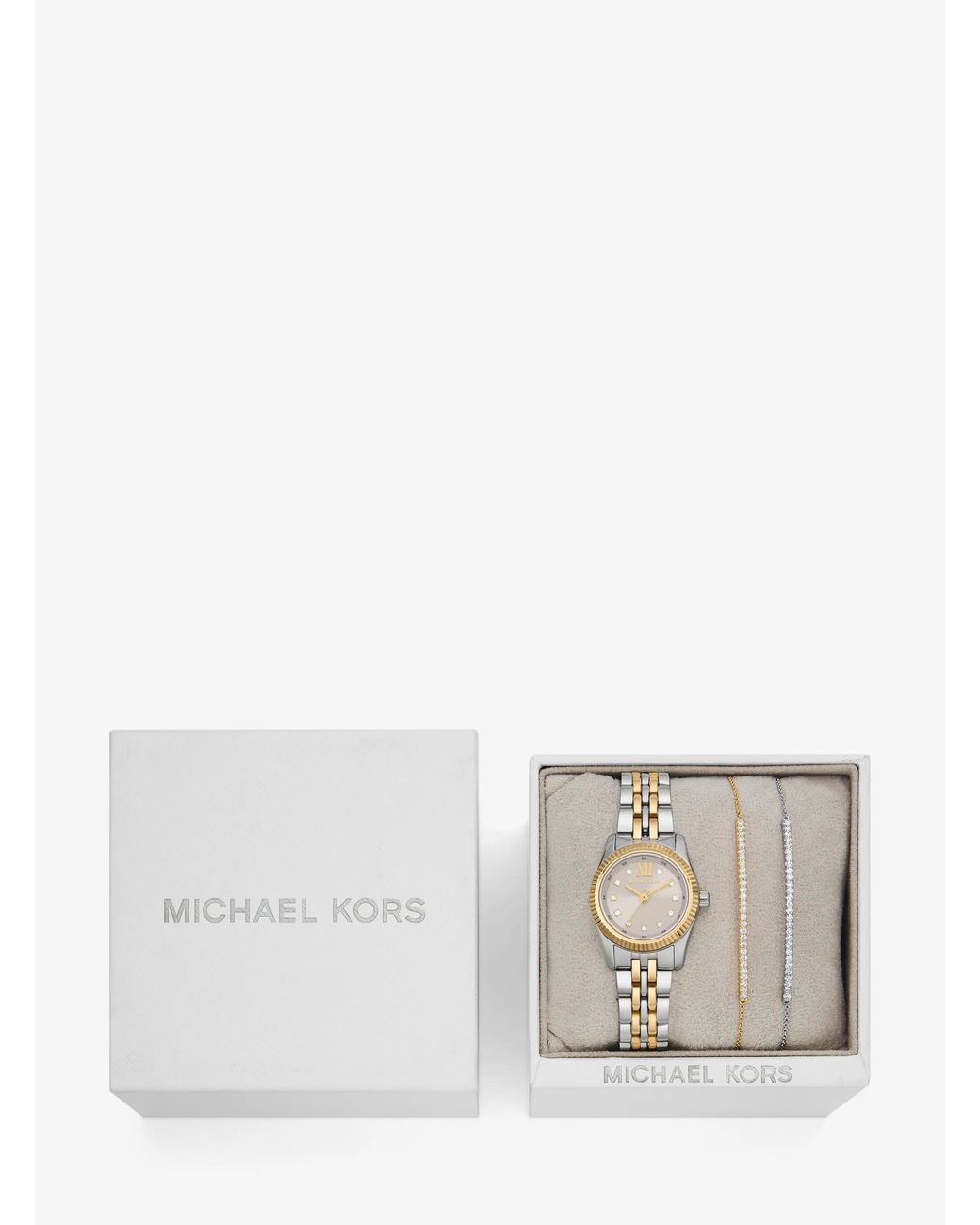 Michael Kors White Mk Lexington Pavé Two-Tone Watch And Slider Bracelet Gift Set