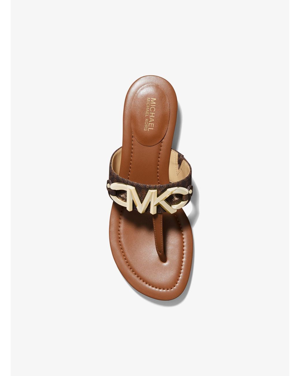 Michael Kors Canvas Izzy Embellished Logo Sandal in Brown | Lyst