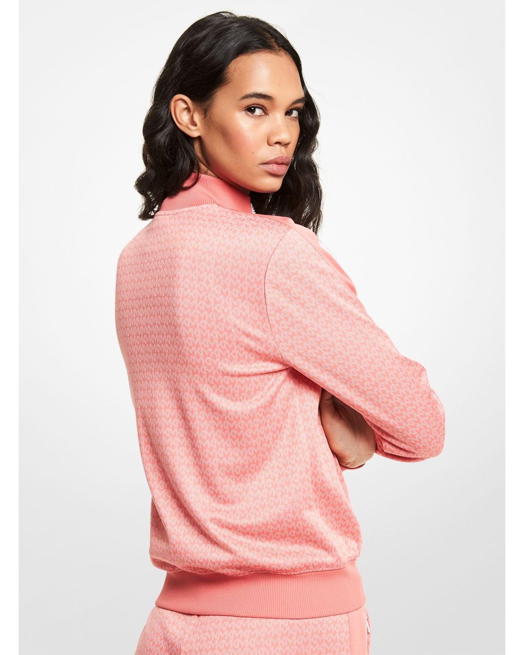Michael Kors Synthetic Stretch Logo Jacquard Track Jacket in Pink 