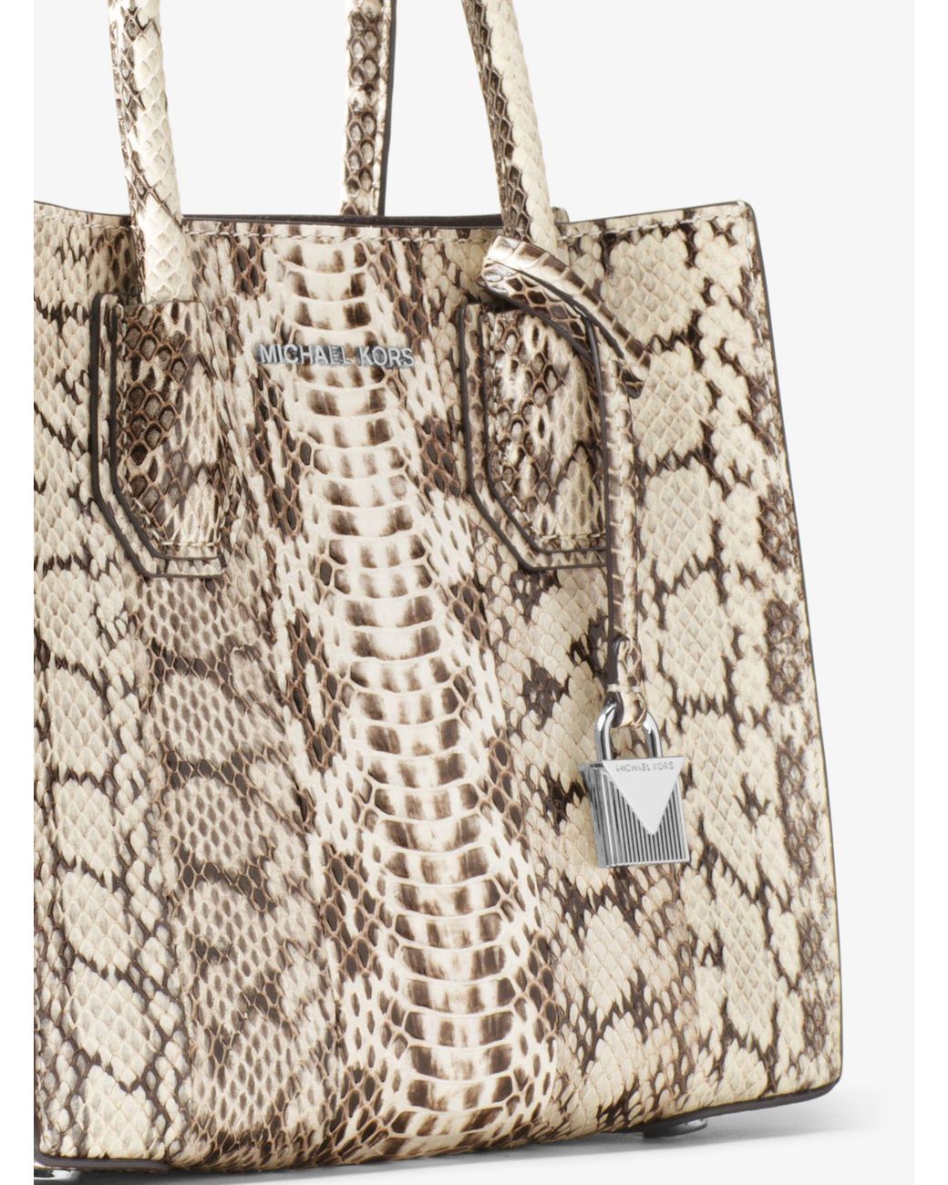 Michael Kors Mk Mercer Snakeskin Crossbody in Natural | Lyst