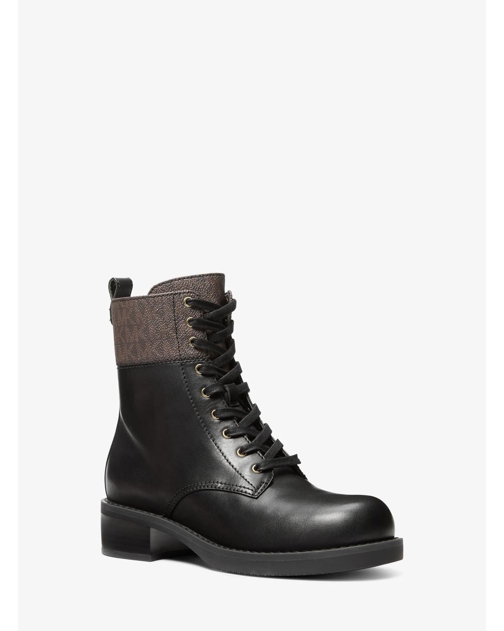 MICHAEL Michael Kors Black Mk Lyle Leather And Signature Logo Combat Boot