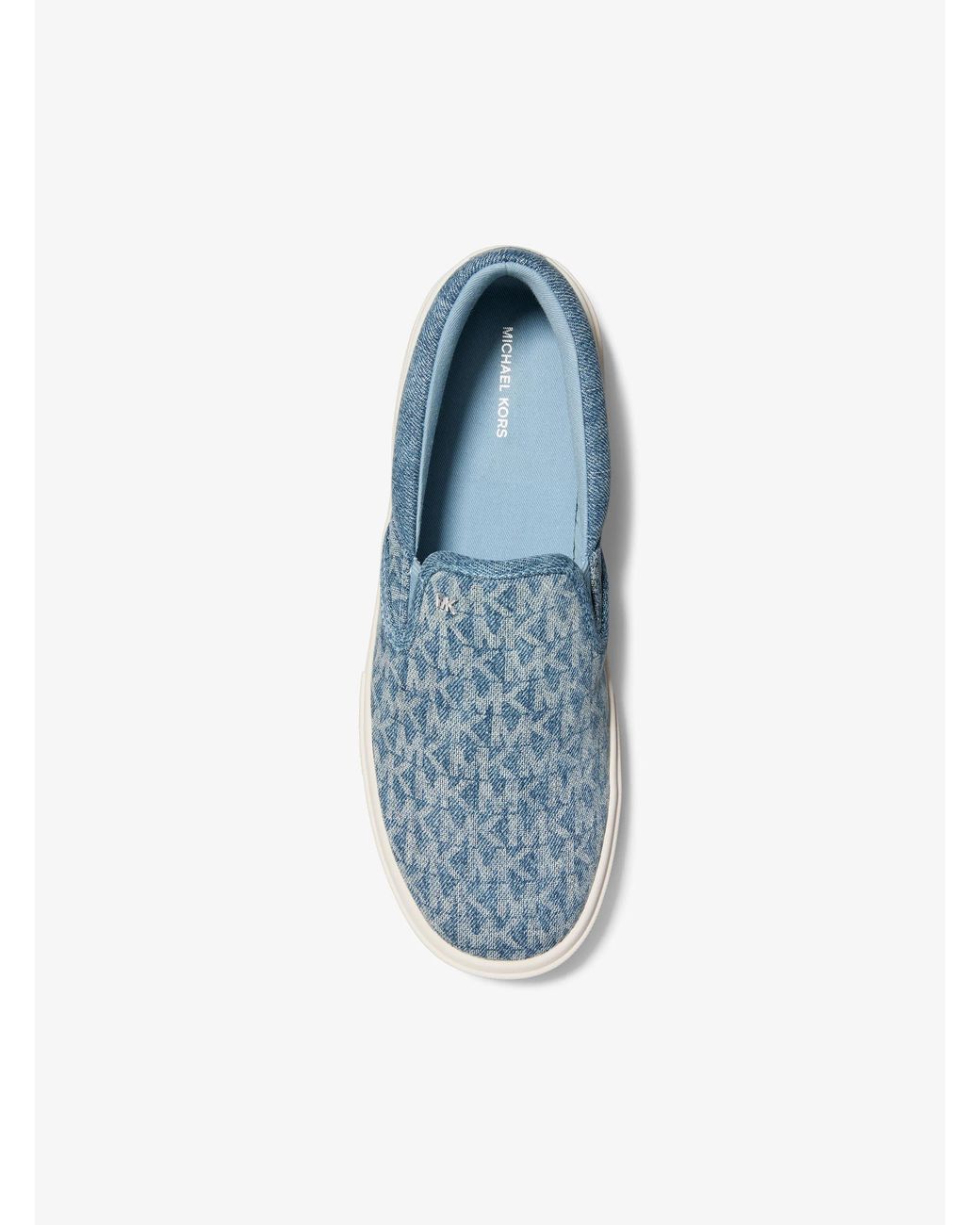 Michael Kors Blue Michael Kors Eddie Signature Logo Print Denim Slip-On Sneaker for men