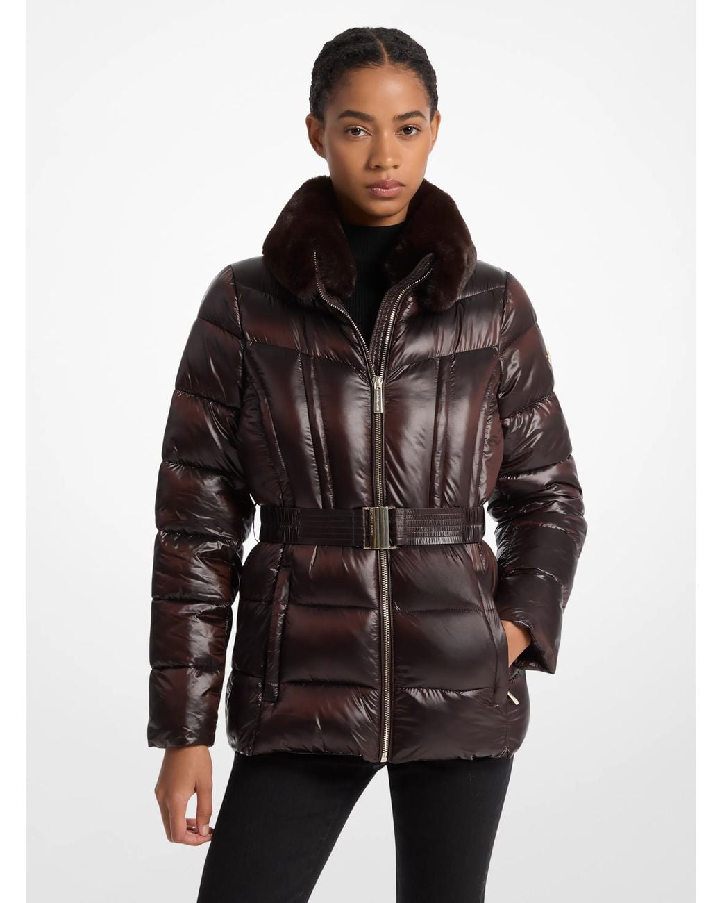 MICHAEL Michael Kors Black Mk Packable Quilted Nylon And Faux Fur Trim Puffer Jacket