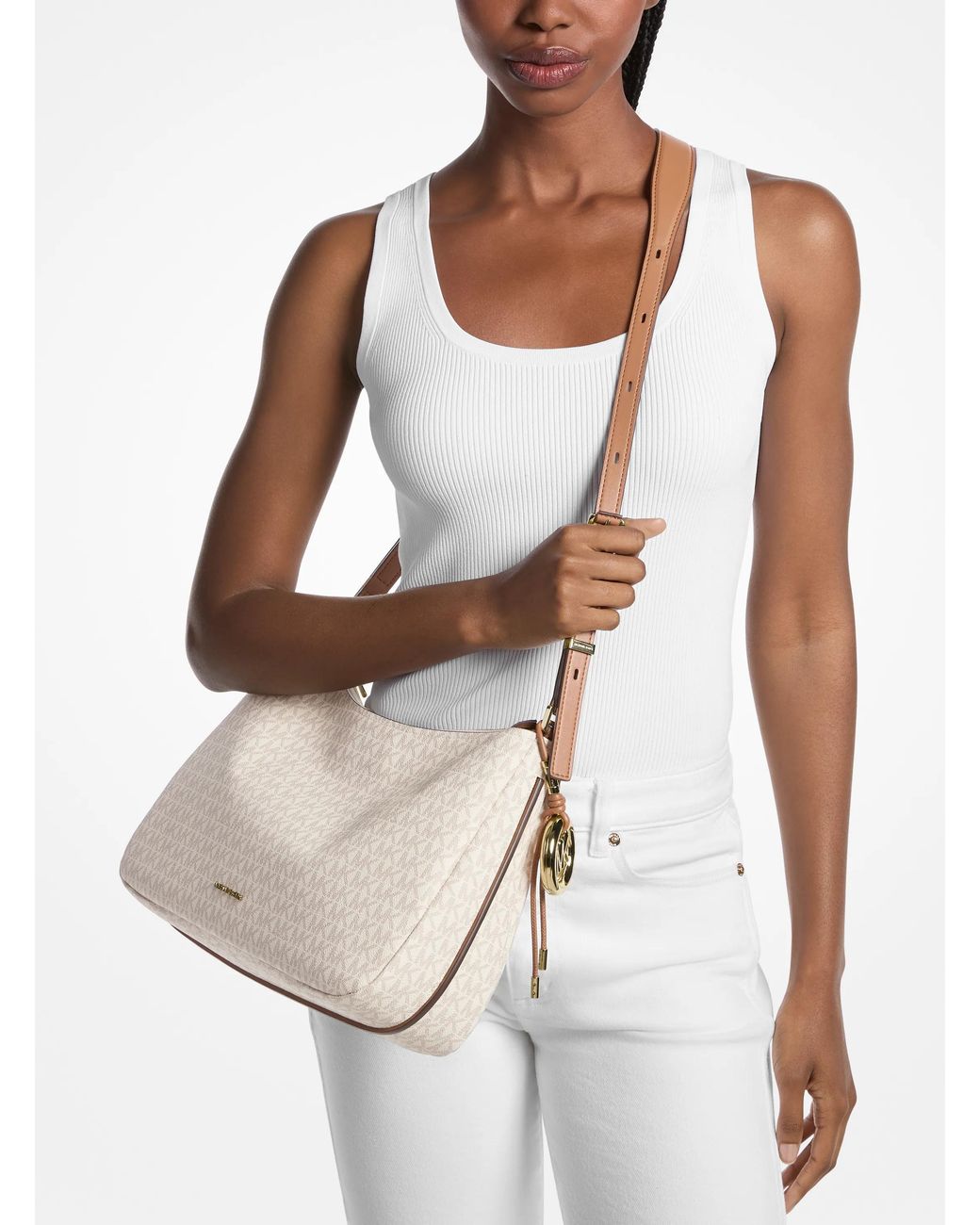 MICHAEL Michael Kors Natural Nolita Medium Signature Logo Shoulder Bag