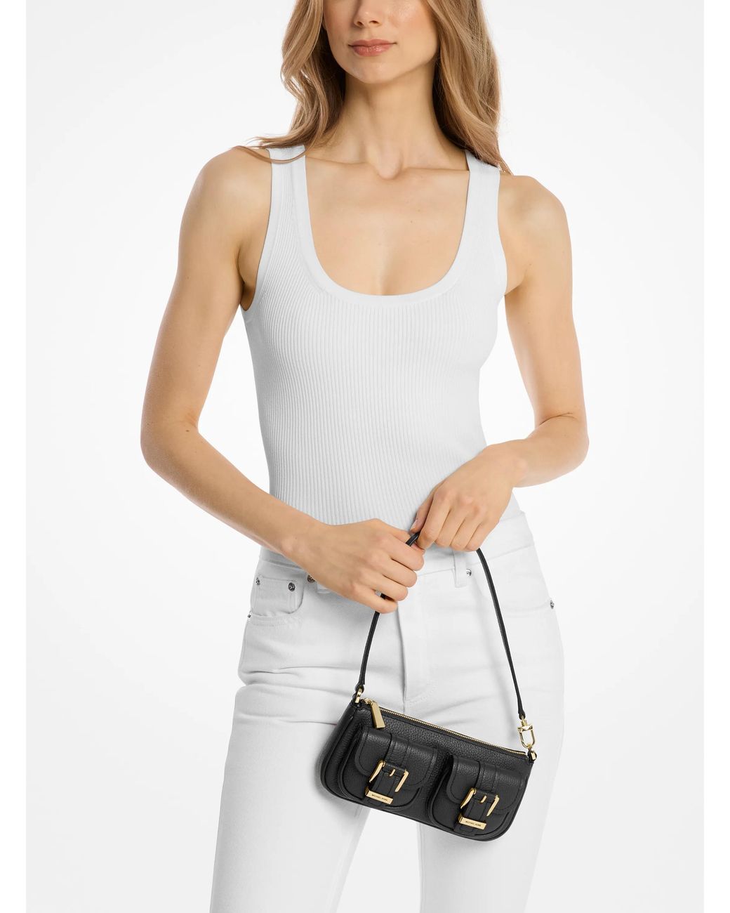 MICHAEL Michael Kors Black Mk Zoe Small Pebbled Leather Pochette