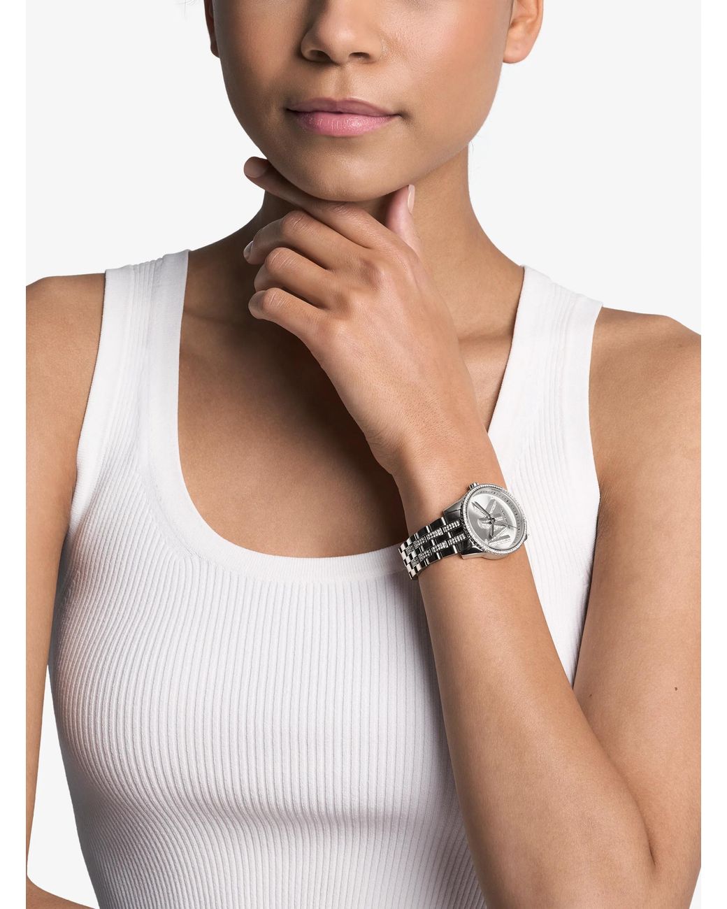 Michael Kors White Mini Bryant Pavé Logo-Tone Watch