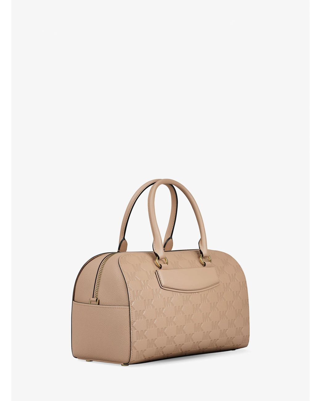 MICHAEL Michael Kors Natural Mk Jet Set Travel Medium Logo Embossed Leather Duffel Crossbody Bag