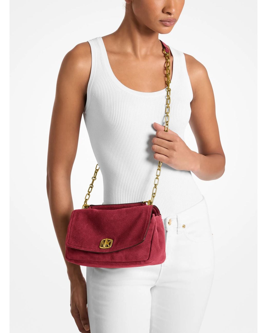 MICHAEL Michael Kors Red Bryant Small Suede Convertible Shoulder Bag