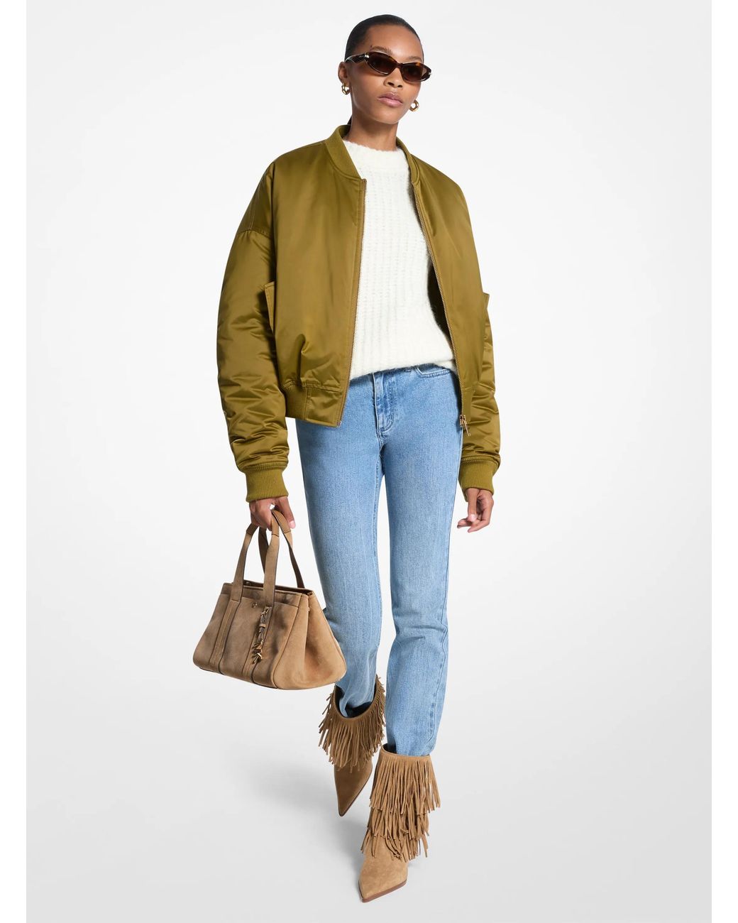 MICHAEL Michael Kors Green Mk Satin Ciré Bomber Jacket