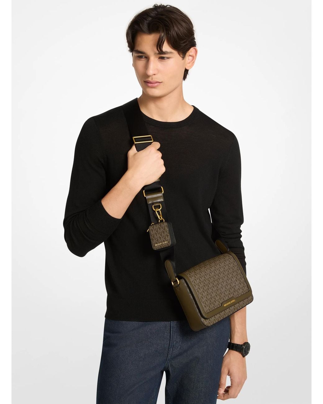Michael Kors Green Mk Hudson Signature Logo Crossbody Bag With Pouch for men