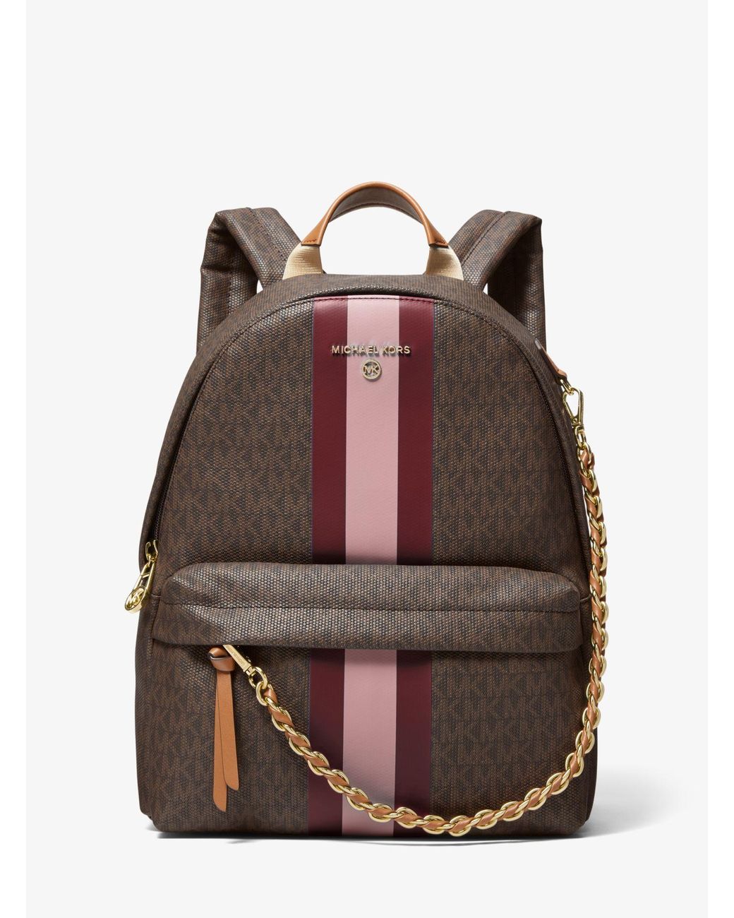 Michael Kors Canvas Slater Medium Signature Logo Stripe Backpack in