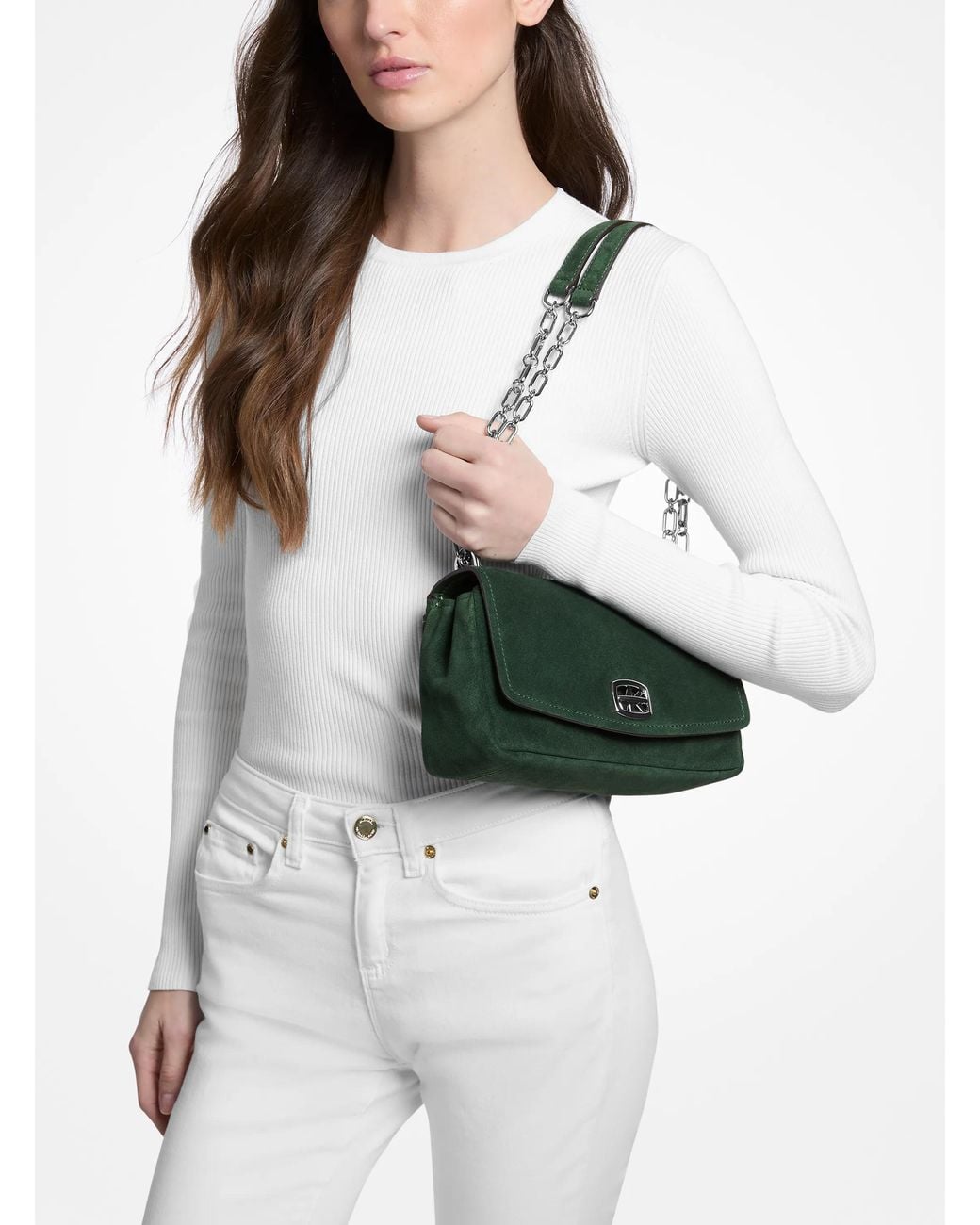MICHAEL Michael Kors Green Mk Bryant Small Suede Convertible Shoulder Bag