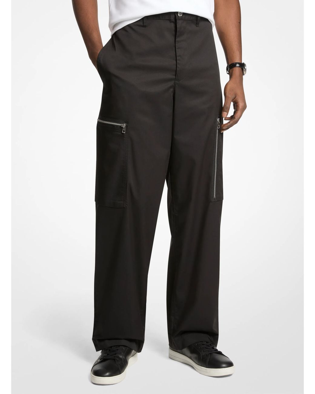 Michael Kors Black Michael Kors Wide-Leg Woven Zip Cargo Pant for men
