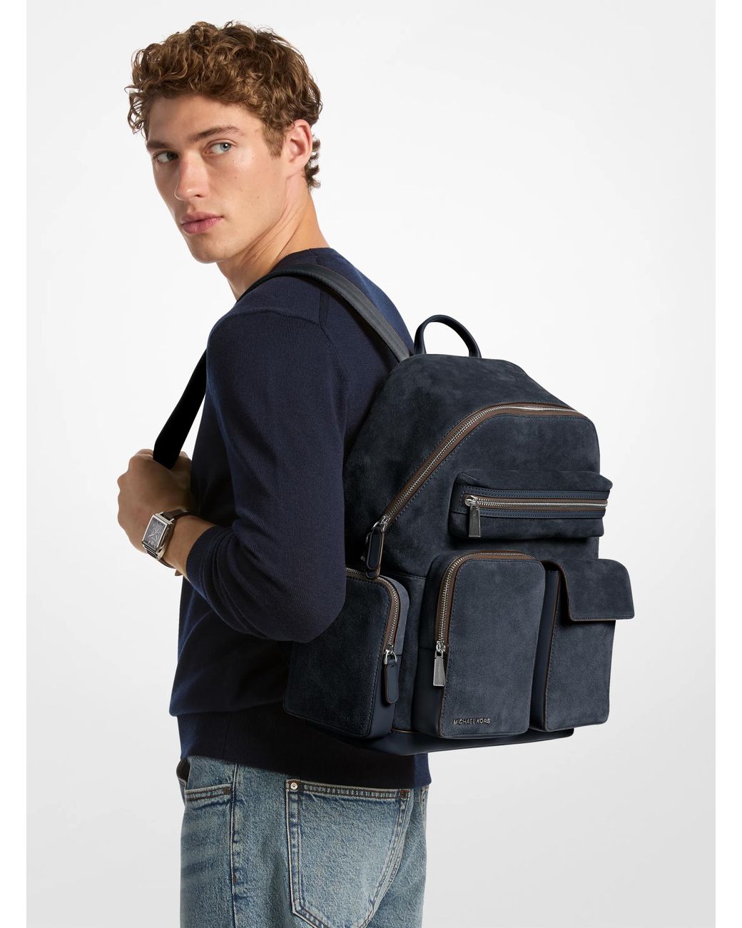 Michael Kors Blue Dakota Medium Suede Cargo Backpack for men