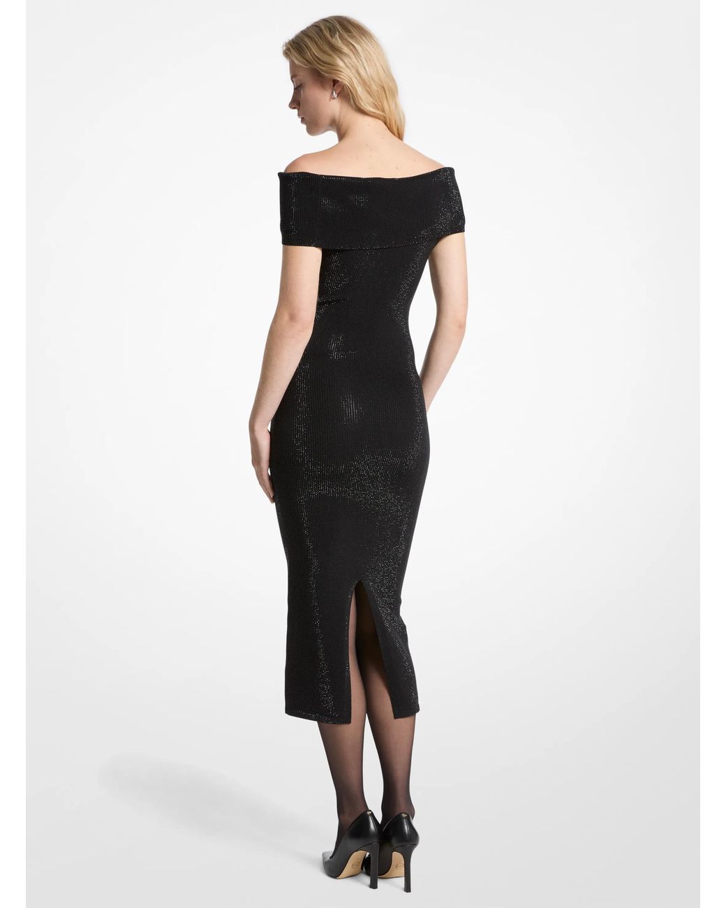 MICHAEL Michael Kors Black Mk Embellished Stretch Knit Off-The-Shoulder Dress