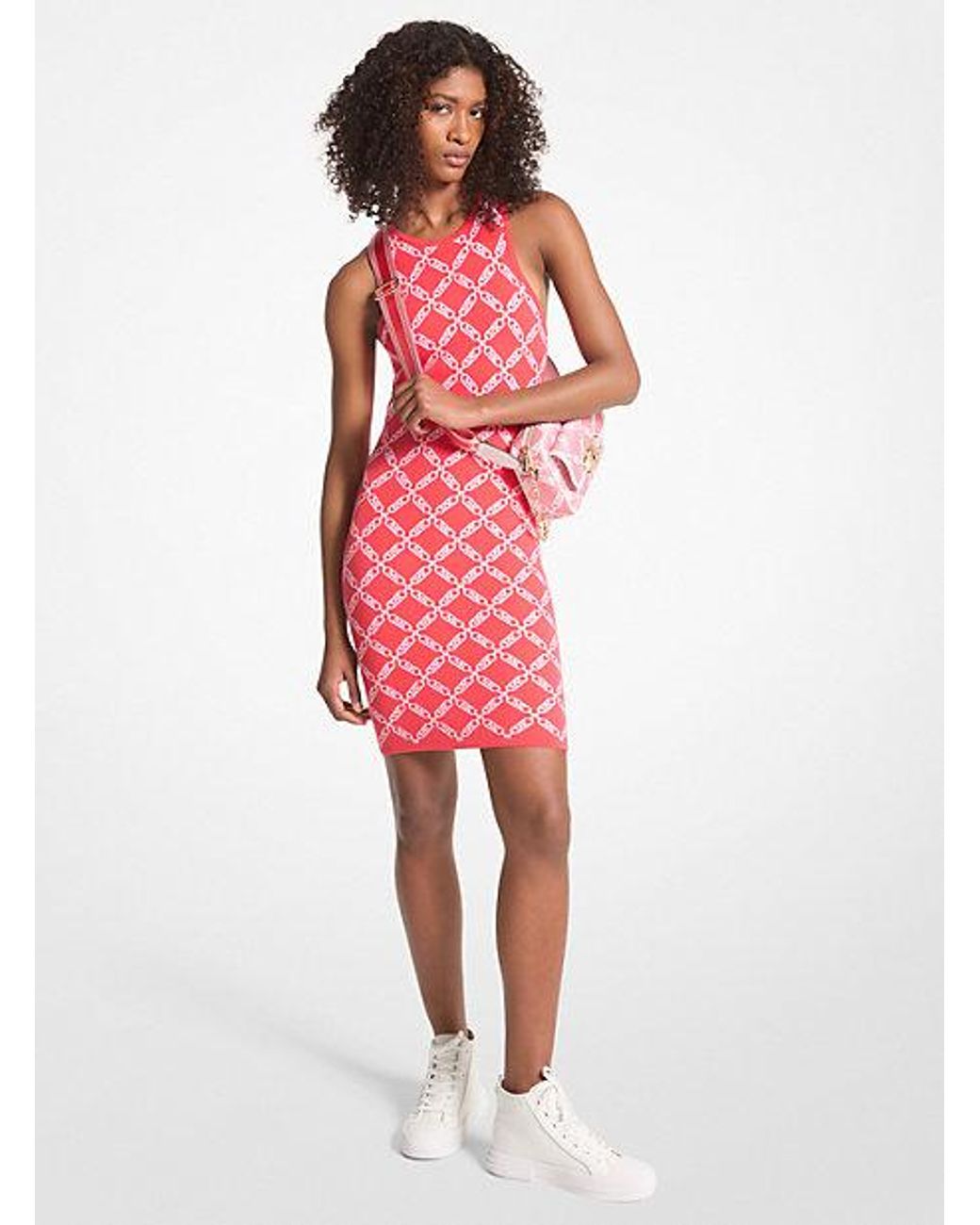 MICHAEL Michael Kors Mk Empire Logo Jacquard Tank Dress in Red Lyst