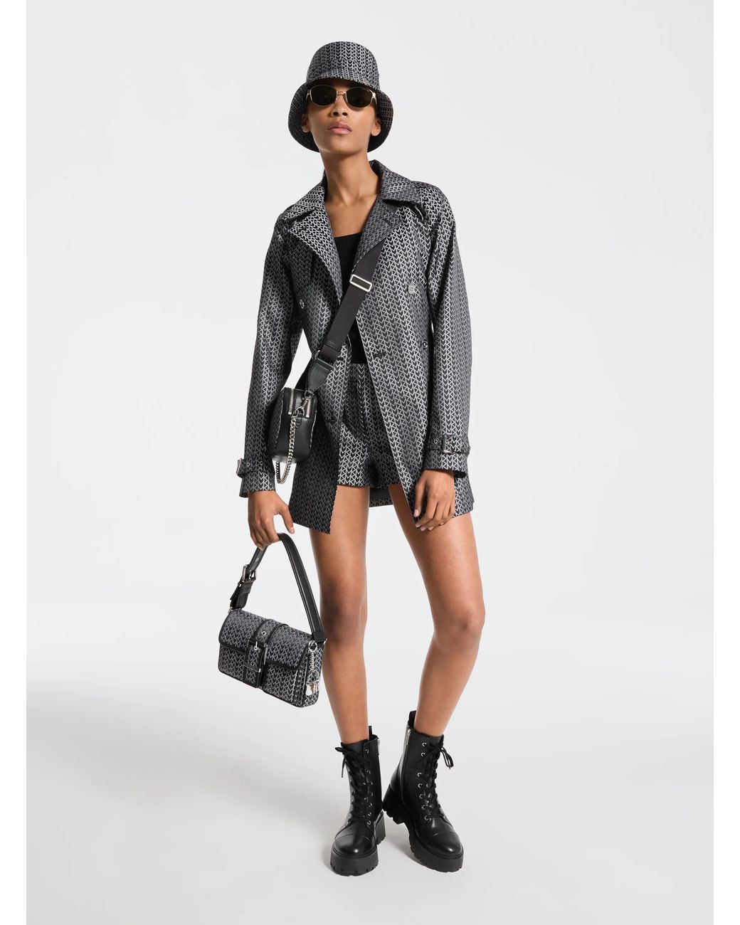 MICHAEL Michael Kors White Mk Mk2000 Logo Jacquard Trench Coat