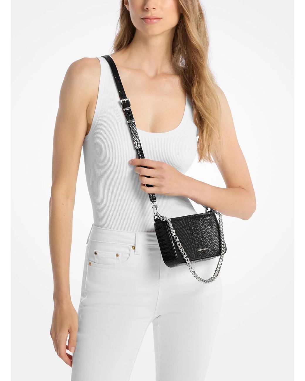 MICHAEL Michael Kors Black Mk Bryant Small Snake Embossed Leather Convertible Crossbody Bag
